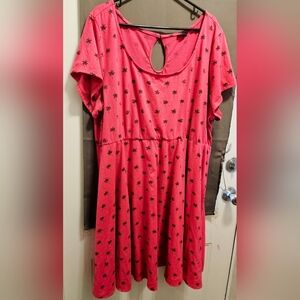 Torrid 4x Hot Pink Black Palm Tree Soft Knit Skater Dress Keyhole Short Sleeve